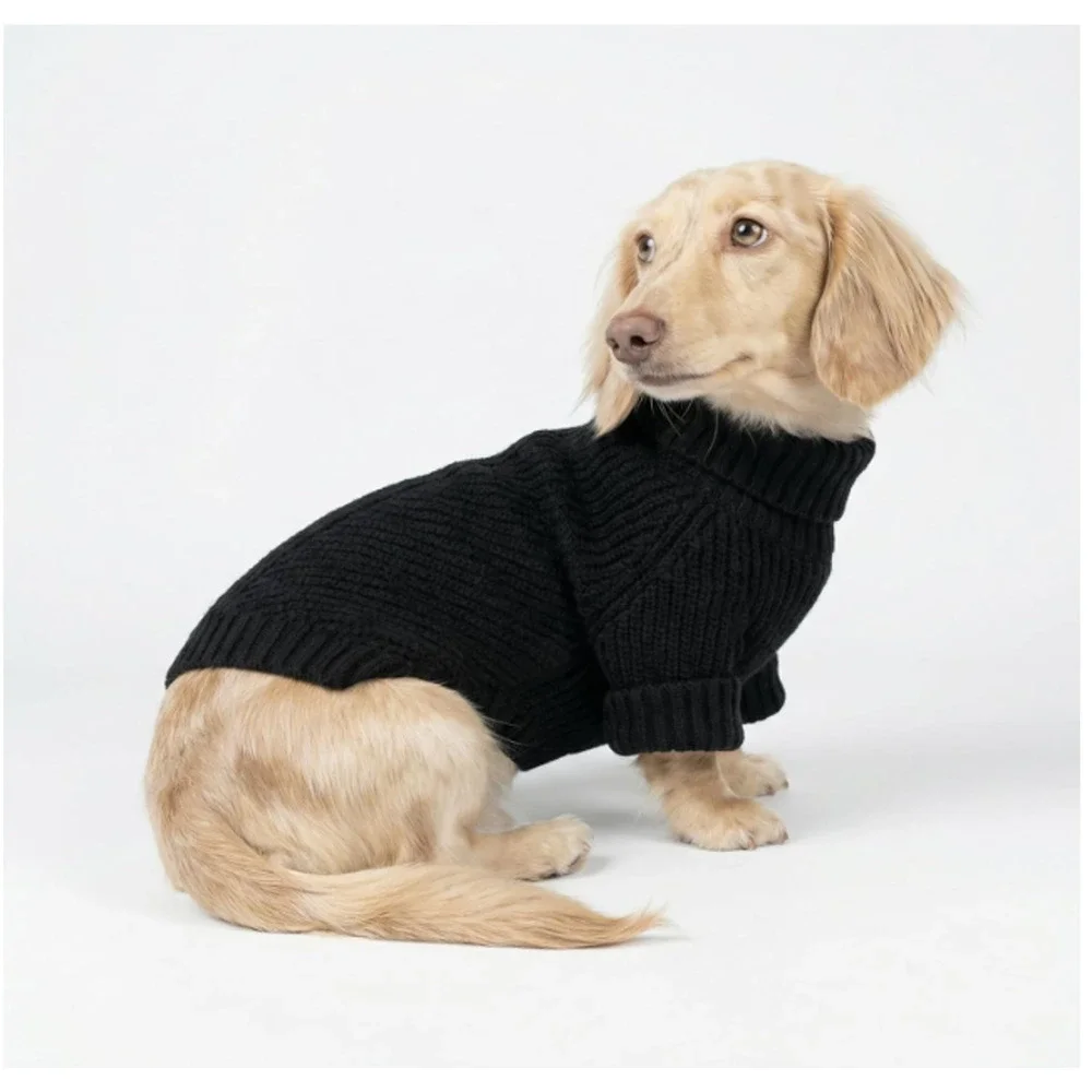 Fitwarm Turtleneck Knitted Dog Sweaters Outfits Coats Cat Size Large Black NEW